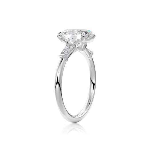 Oval Cut 3 Stone Diamond Tapered baguette Ring