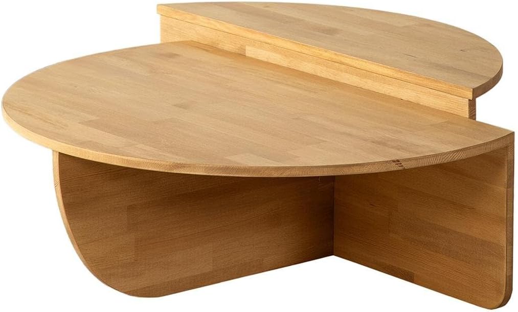 Alinda Modern Solid Wood Coffee Table, Round Wood Center Table, (Oak) - ALINDA DECOR