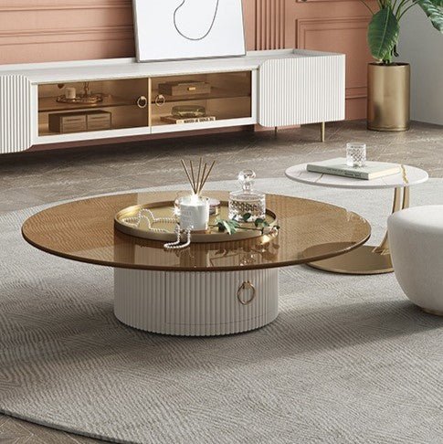 Alinda Nordic style round stone plate coffee table - ALINDA DECOR